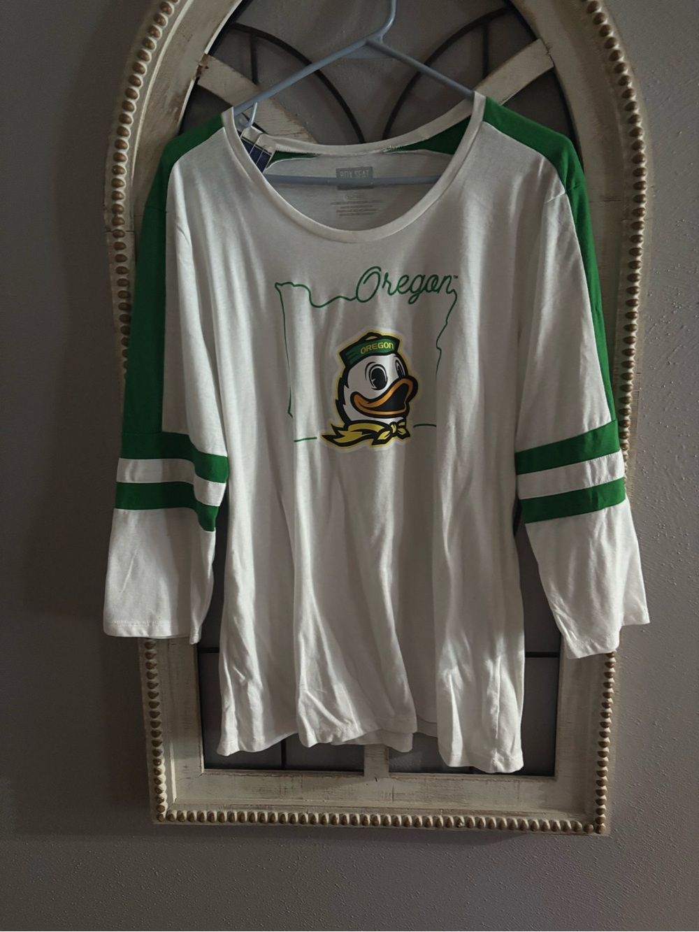 Oregon Ducks White & Green Raglan Long Sleeve Tee NWT XL